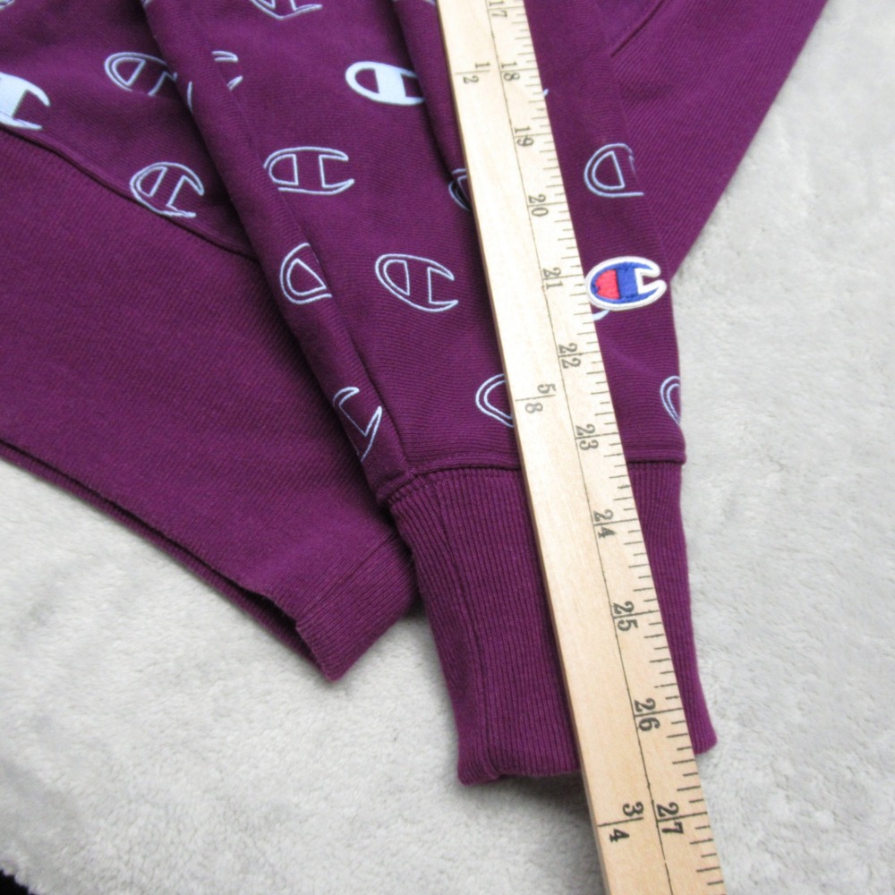 Champion Hoodie Womens Medium Purple All Over Print Reverse Weave Heavyweight - Picture 11 of 12